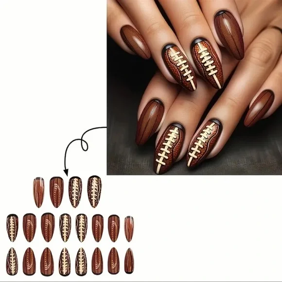 Football Themed Nail Art, Press On Nails, Almond Shaped, NEW - Picture 7 of 7